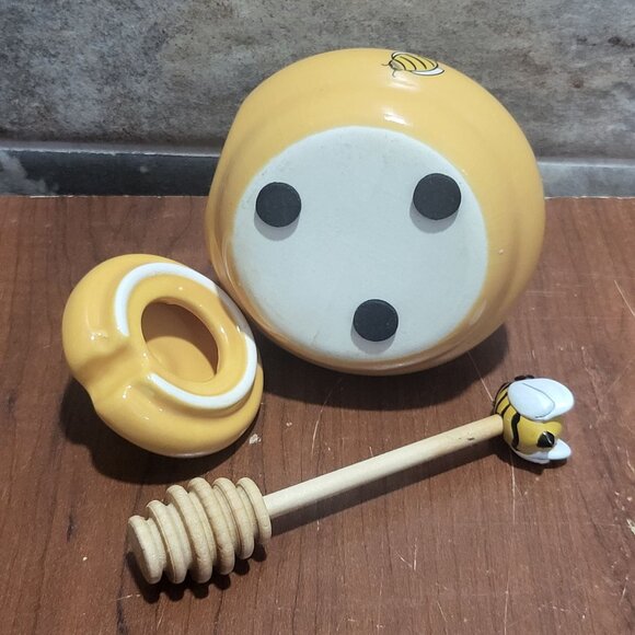 Honey Miel Beehive Honey Pot Daisy Lid Handle Bee Dipper - Picture 5 of 11